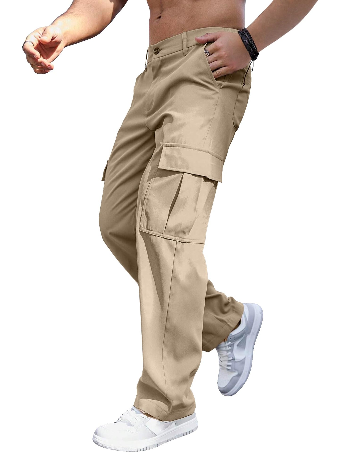 Comdecevis Men's Casual Cargo Pants Relaxed Fit Work Pants | Straight leg, elastic waist, 6 utility pockets, lightweight & breathable, zipper fly with button, ideal for casual work