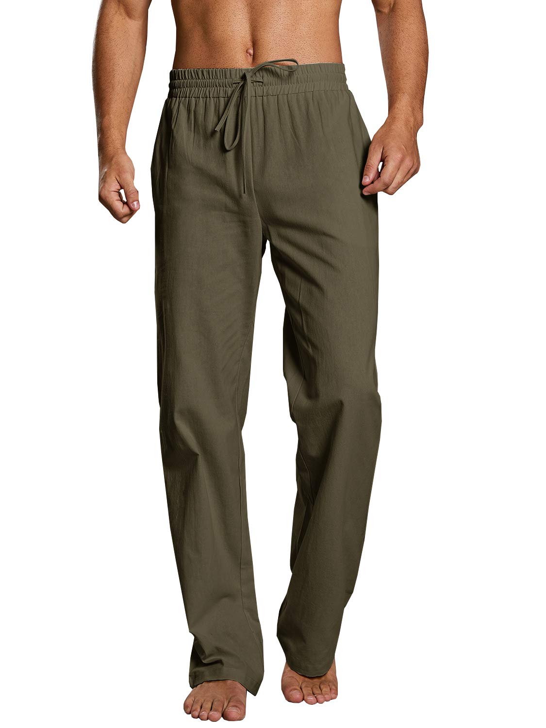 PASLTER Mens Cotton Linen Pants Casual Summer Beach Pants Dress Trousers | Loose Fit, Elastic Drawstring Waist, Lightweight, Straight-Legs, Slacks, Yoga, Work, Vacation, Quick Dry