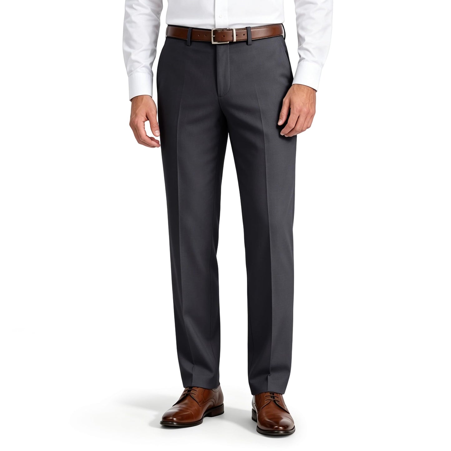 Mens Dress Pants Classic Fit Wrinkle-Free Expandable Waist Slacks | Breathable Fabric, Work Business Office, Flat Front, 4 Pockets, Machine Washable