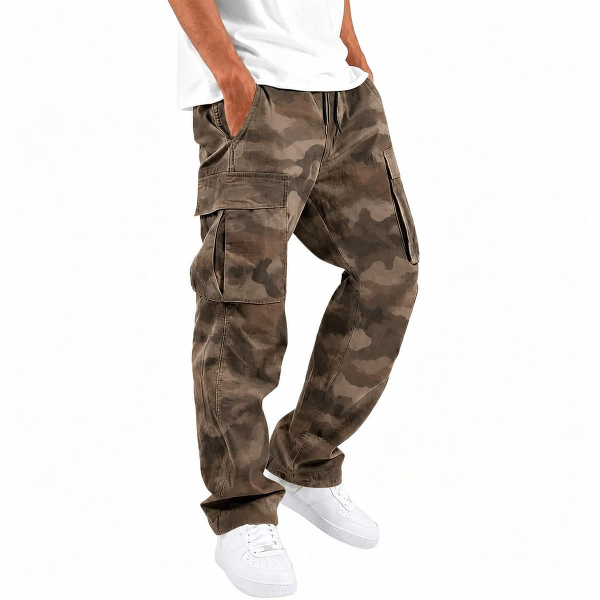 Mens Cargo Pants Casual Relaxed Fit Elastic Waist Hiking Cargo Work Pants | Drawstring Cargo Hiking Pants with Multi Pockets Straight Leg Athletic Pants for Outdoor Camping Fishing Workout Sweatpants