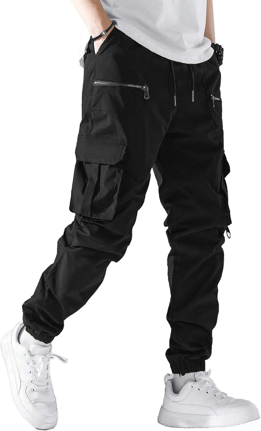 PLEPAN Men's Casual Cargo Pants Elastic Waist Drawstring Joggers Pants | Elastic Waist Drawstring, Multi Pockets, Breathable, Tapered Leg, Versatile for Sports & Daily