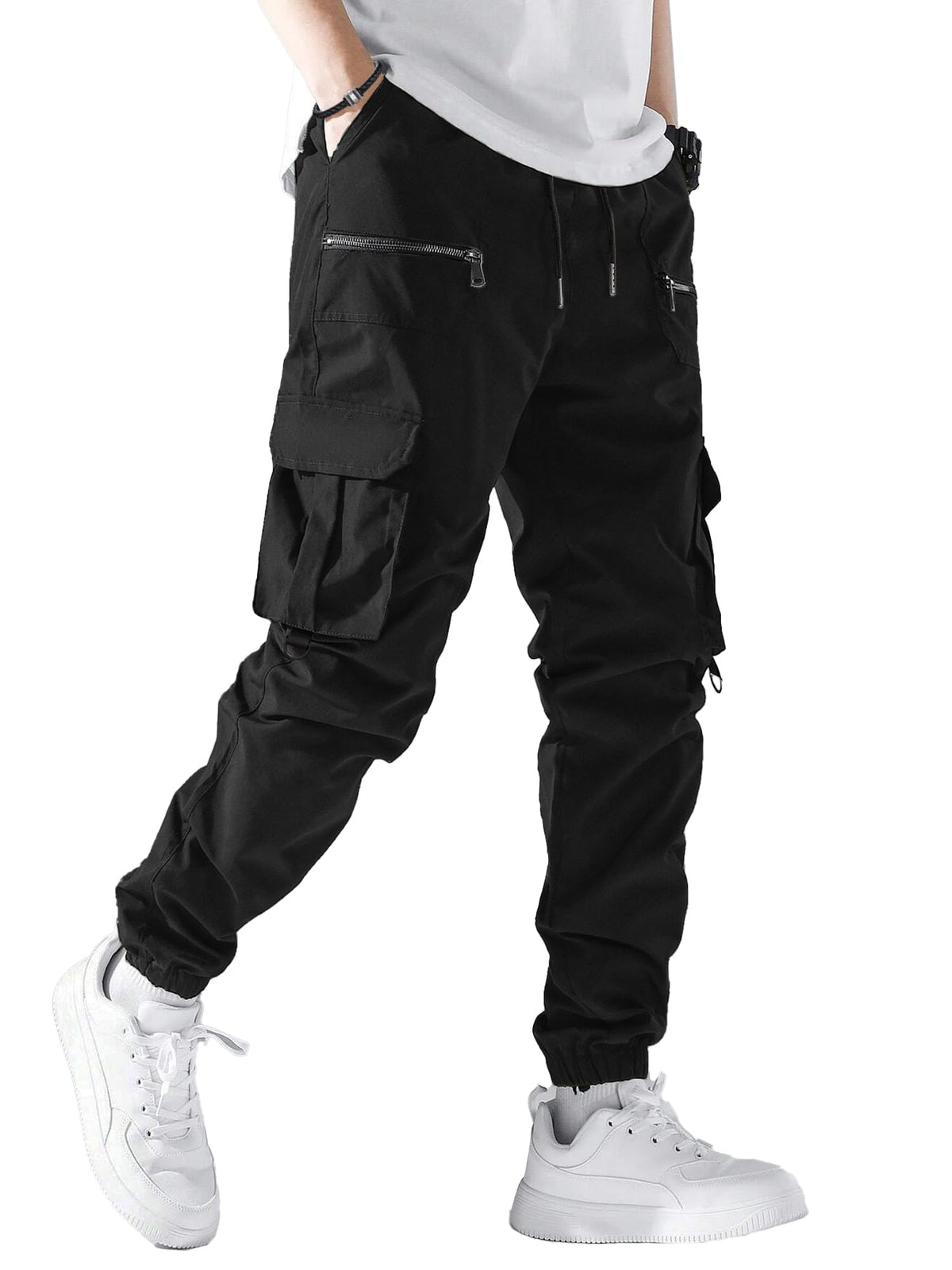 PLEPAN Men's Casual Cargo Pants Elastic Waist Drawstring Joggers Pants | Elastic Waist Drawstring, Multi Pockets, Breathable, Tapered Leg, Versatile for Sports & Daily