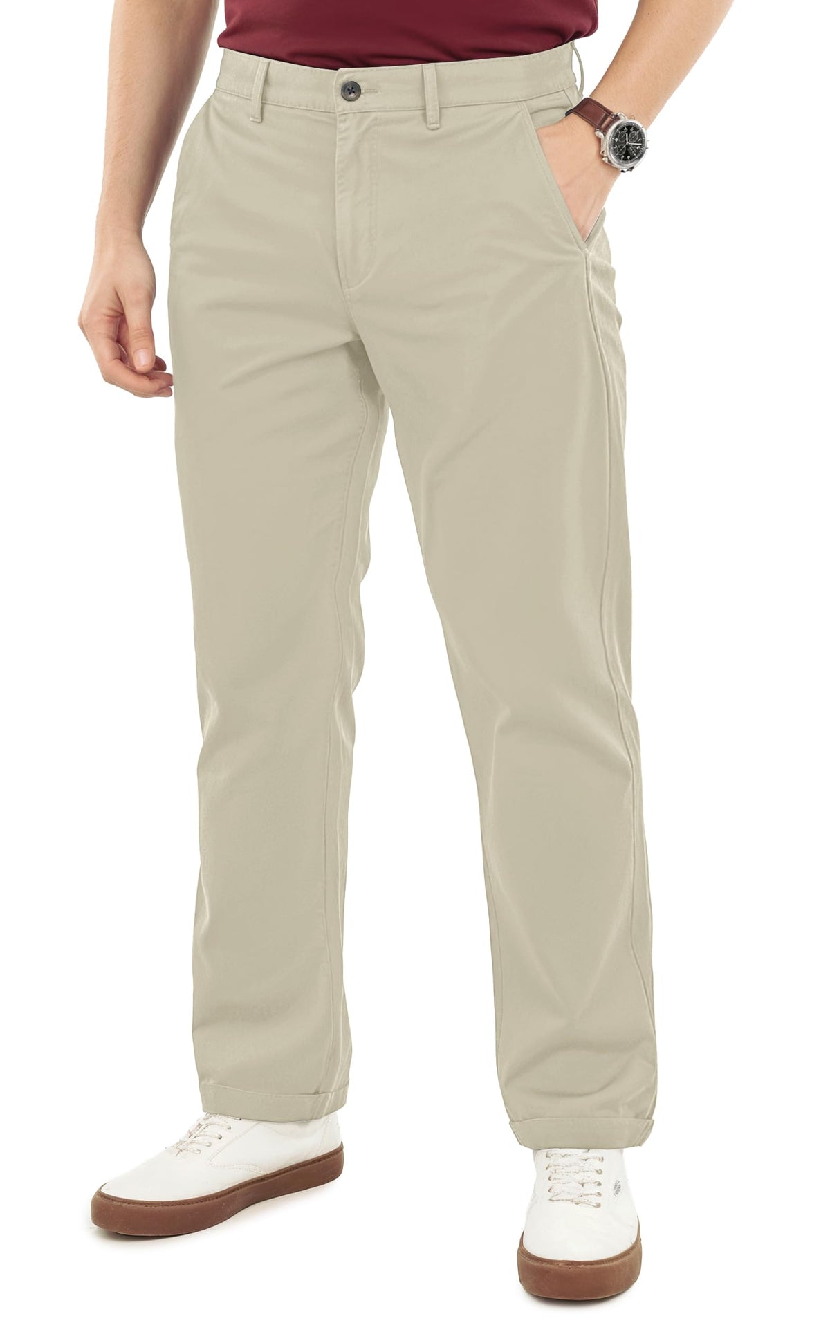 NY Threads Cotton Stretch Khaki Men Casual Chino Pants Relaxed Fit | Cotton Khaki Pant, Mid Rise, Soft Stretch Fabric, Button Closure, Multi Pocket
