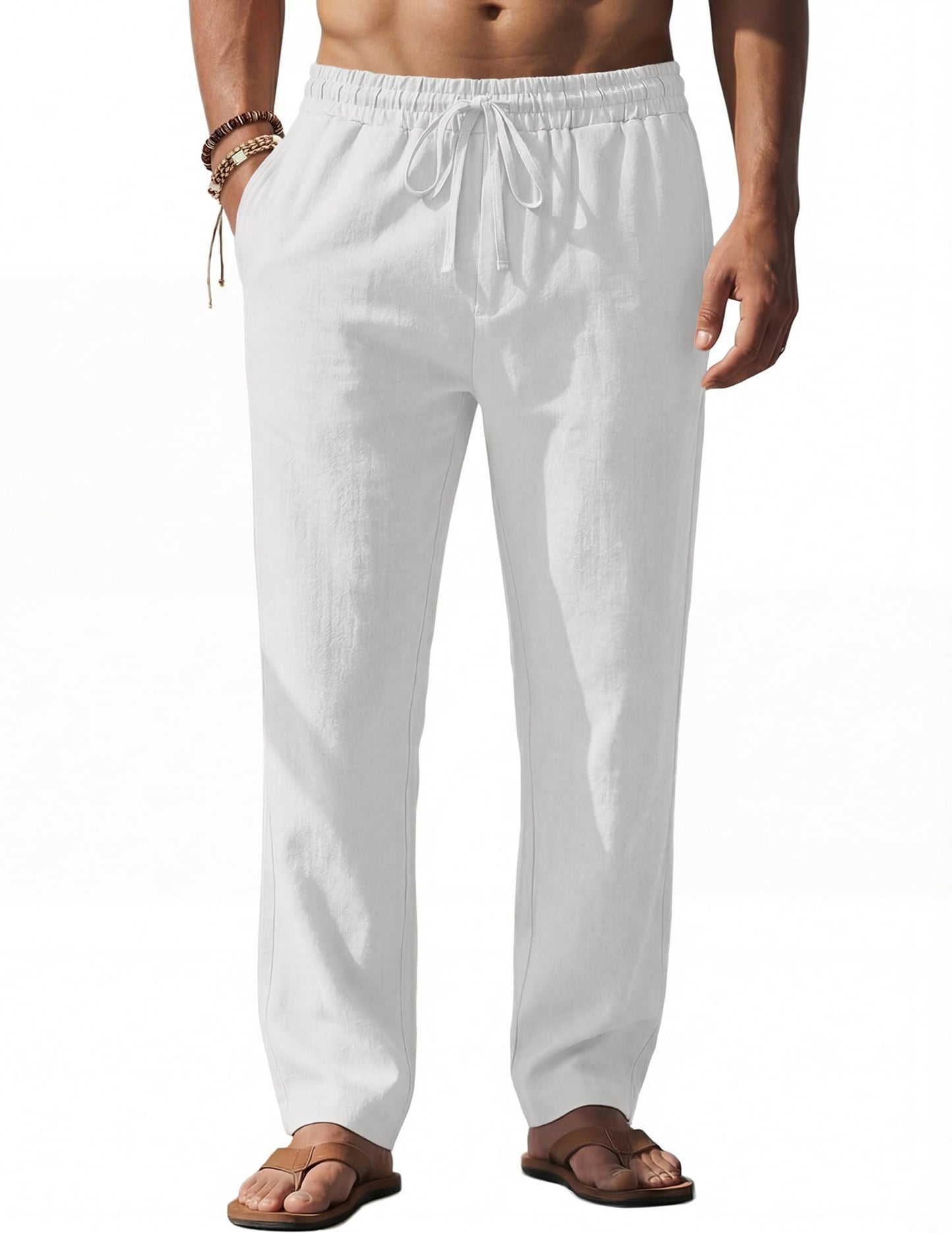 COOFANDY Men's Casual Linen Pants Loose Fit Elastic Waist Drawstring Lightweight Pant Summer Beach Trousers