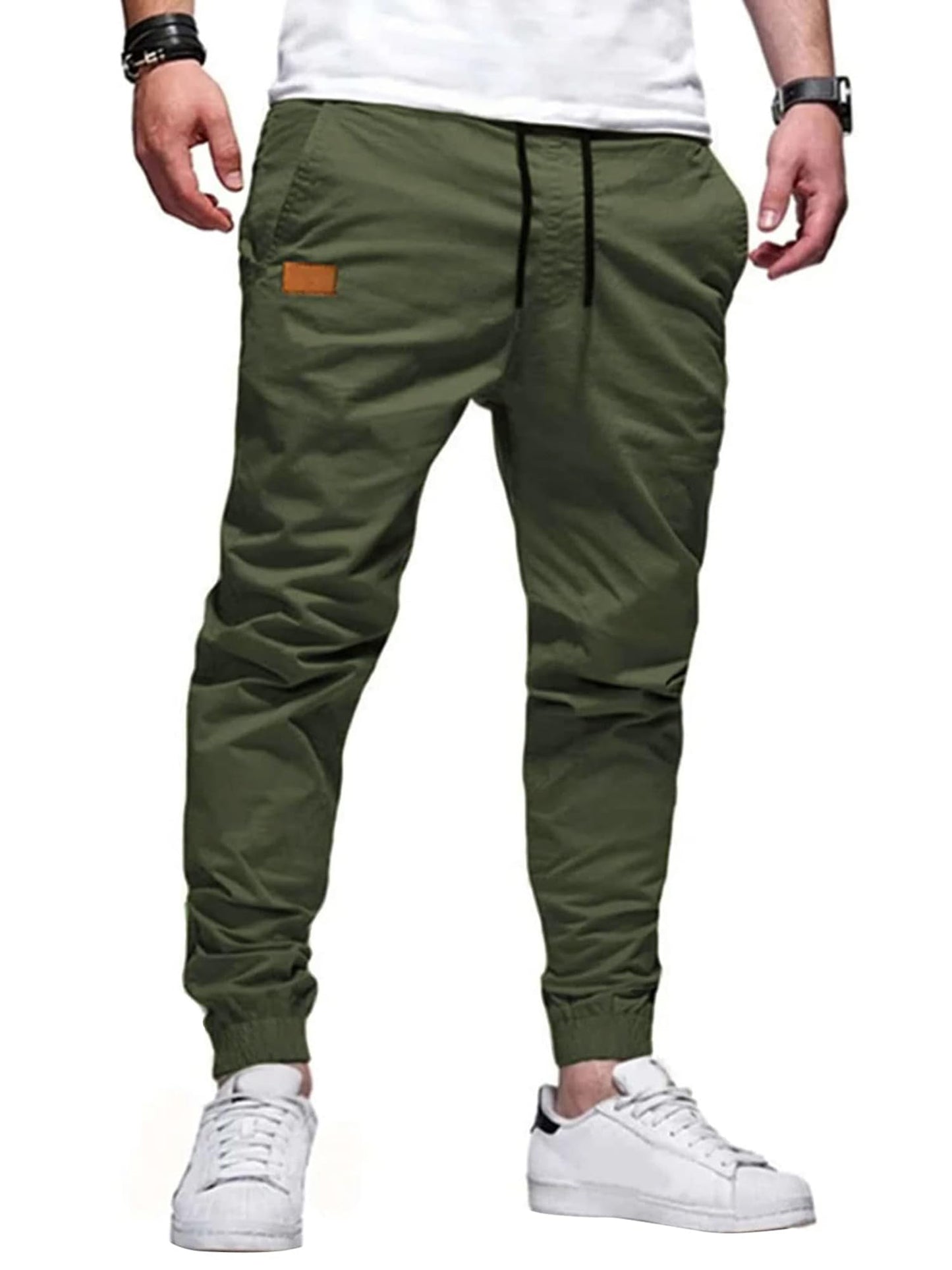 PLEPAN Mens Cotton Casual Cargo Joggers with 4 Pockets | Elastic Waist Drawstring, Track Jogging Sweatpants, Hiking,Outdoor, Comfortable