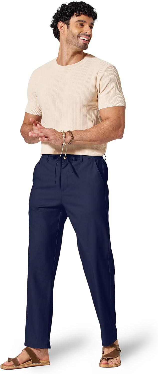 COOFANDY Men's Cotton Linen Pants Casual Drawstring Dress Pants Beach Summer Lightweight Trousers