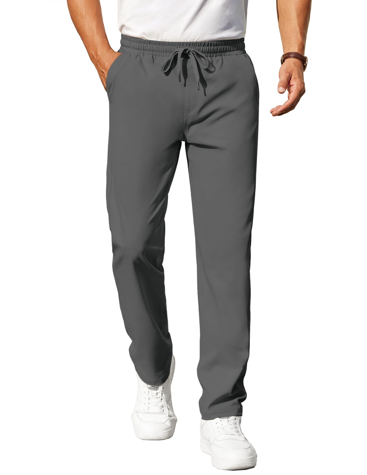 COOFANDY Mens Casual Pants Elastic Waist Chino Pants Lightweight Drawstring Pants with Pockets