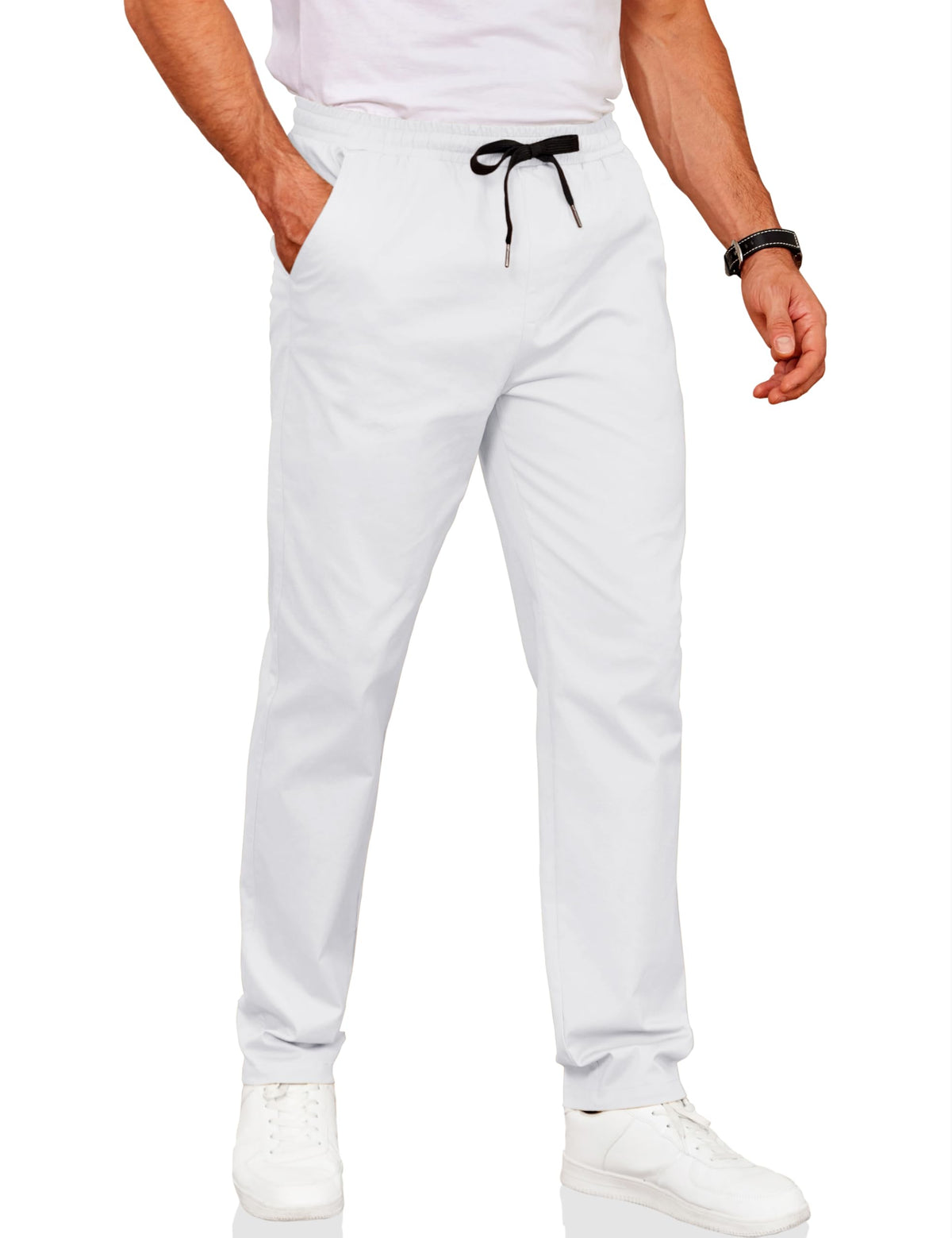 COOFANDY Men's Drawstring Casual Pants Cotton Twill Elastic Waist Chino Pants