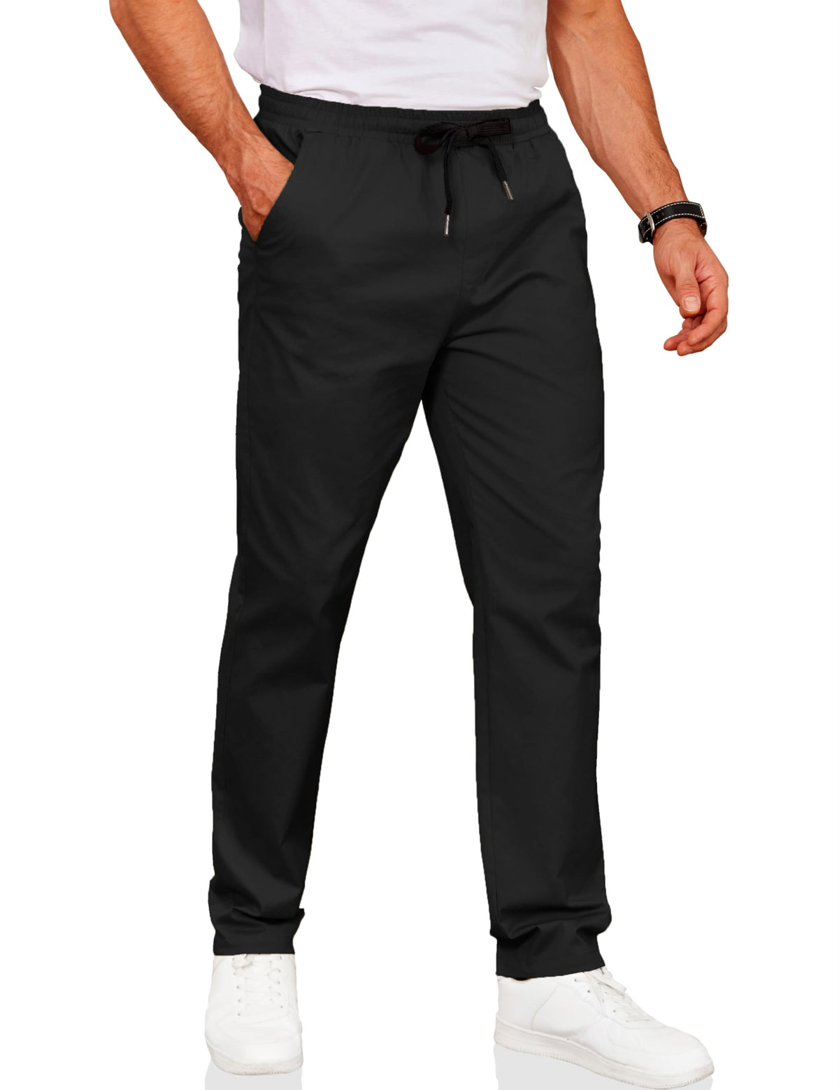 COOFANDY Men's Drawstring Casual Pants Cotton Twill Elastic Waist Chino Pants
