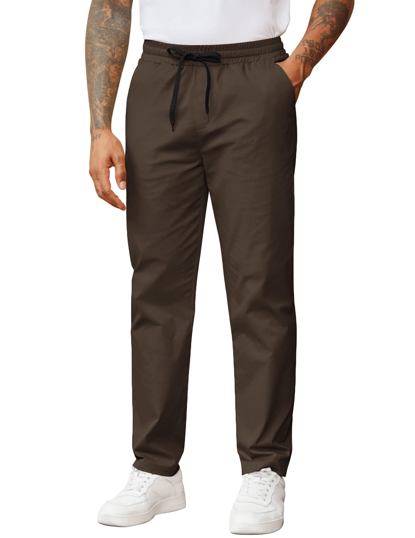 COOFANDY Men's Casual Pants Drawstring Elastic Waist Chino Pants Straight Leg Slacks Cotton Twill Trousers with Pockets