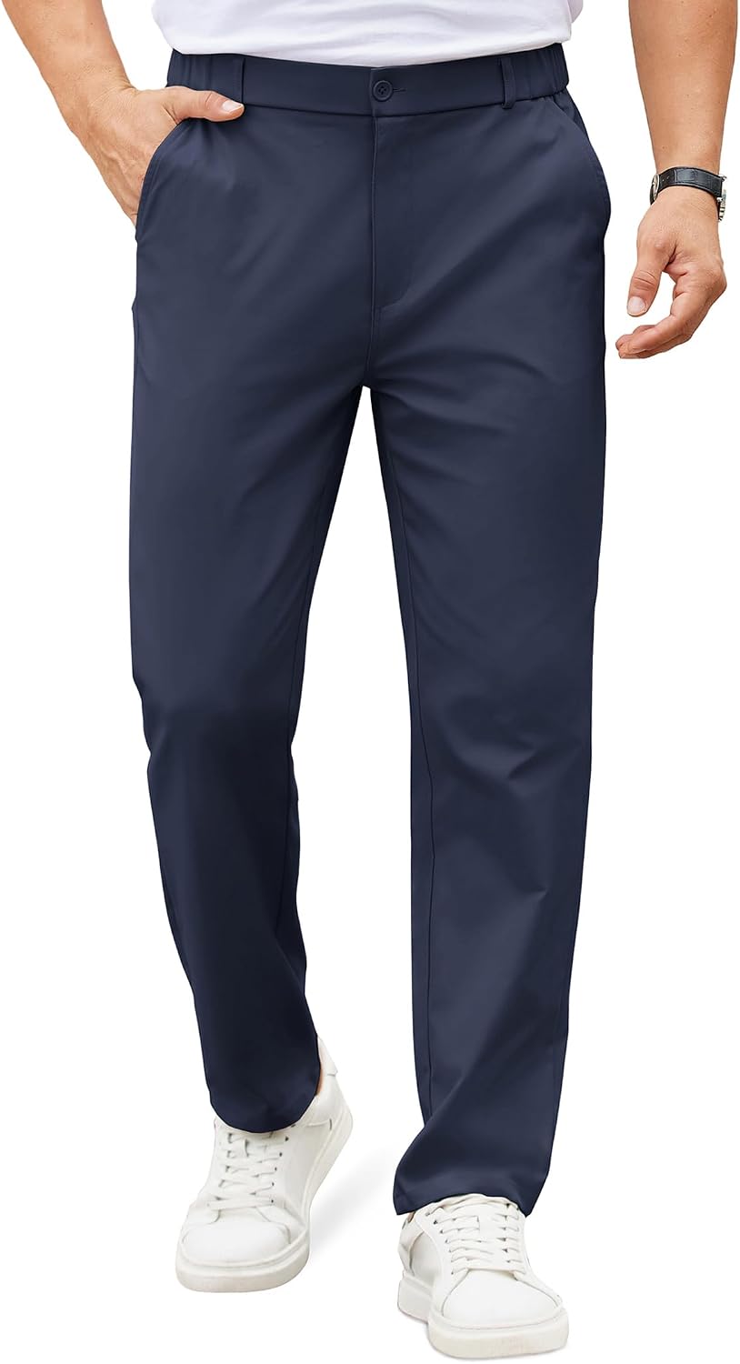 COOFANDY Mens Casual Chino Pants Elastic Waist Classic-Fit Dress Slacks | Hybrid Waistband, Flat Front, Lightweight, Stretchy, Comfortable, Straight Leg, Business Casual Trousers