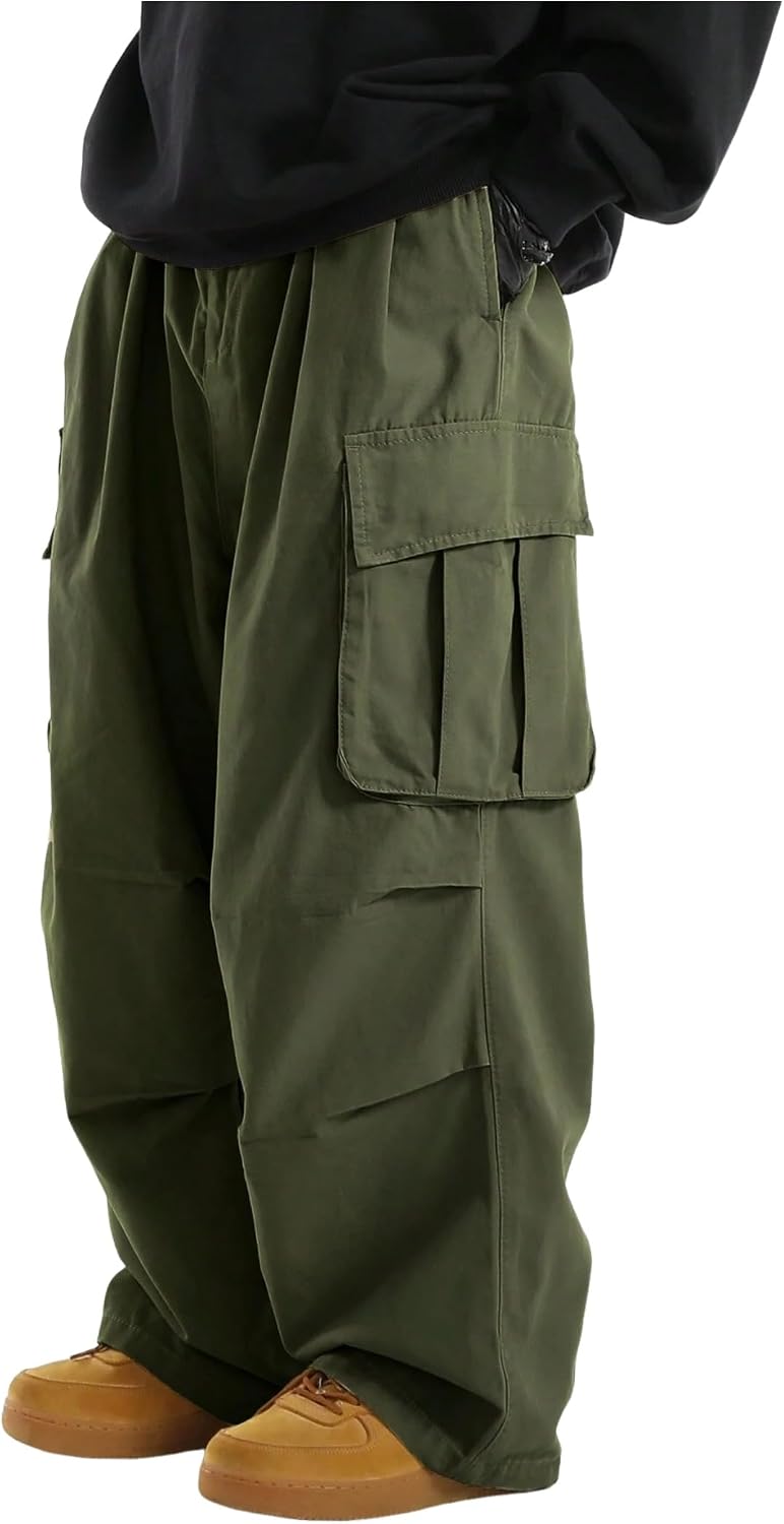 ZAFUL Men's Baggy Cargo Pants Drawstring Parachute Pant with Pockets | Wide Leg Pant,Y2k, Loose Fit, Joggers Hiking Pants, Hip Hop Pants, Flap Pockets, Streetwear