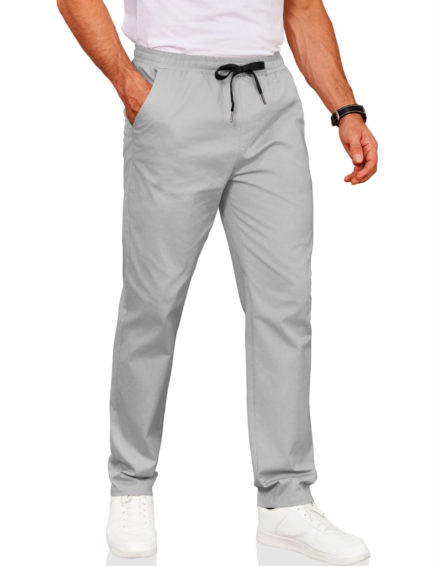 COOFANDY Men's Drawstring Casual Pants Cotton Twill Elastic Waist Chino Pants