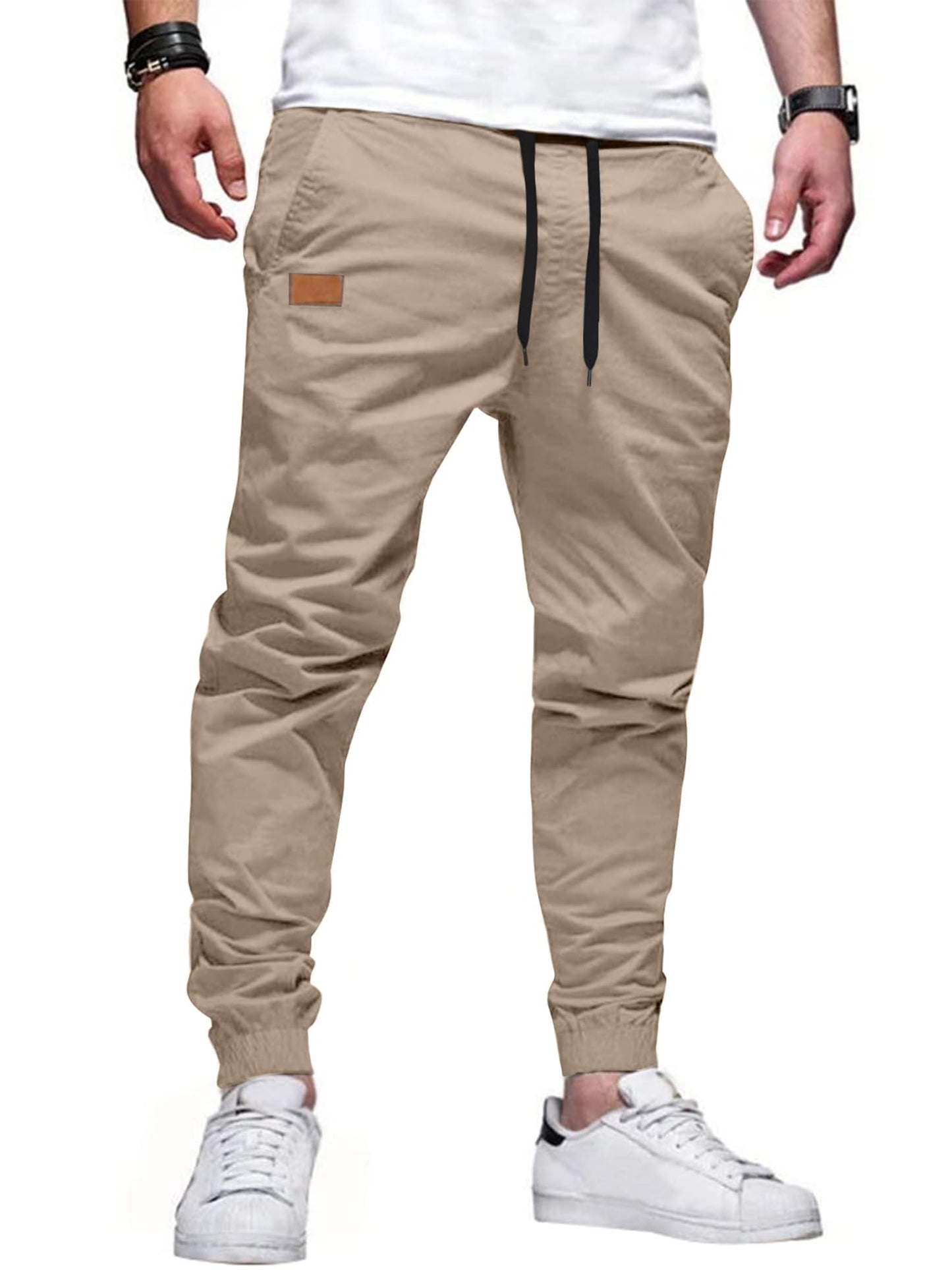 PLEPAN Mens Cotton Casual Cargo Joggers with 4 Pockets | Elastic Waist Drawstring, Track Jogging Sweatpants, Hiking,Outdoor, Comfortable
