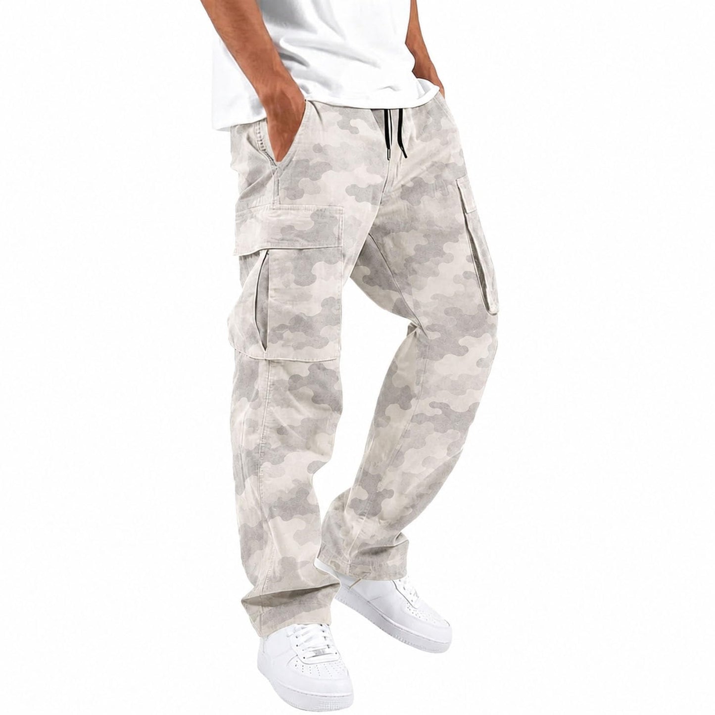 Mens Cargo Pants Casual Relaxed Fit Elastic Waist Hiking Cargo Work Pants | Drawstring Cargo Hiking Pants with Multi Pockets Straight Leg Athletic Pants for Outdoor Camping Fishing Workout Sweatpants