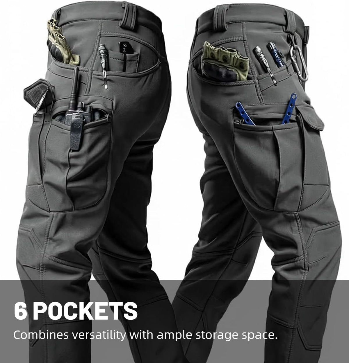 Men's Tactical Pants Stretch Waterproof Fabric Durable Cargo Pants for Hiking Casual Work Multi Pockets (No Belt)