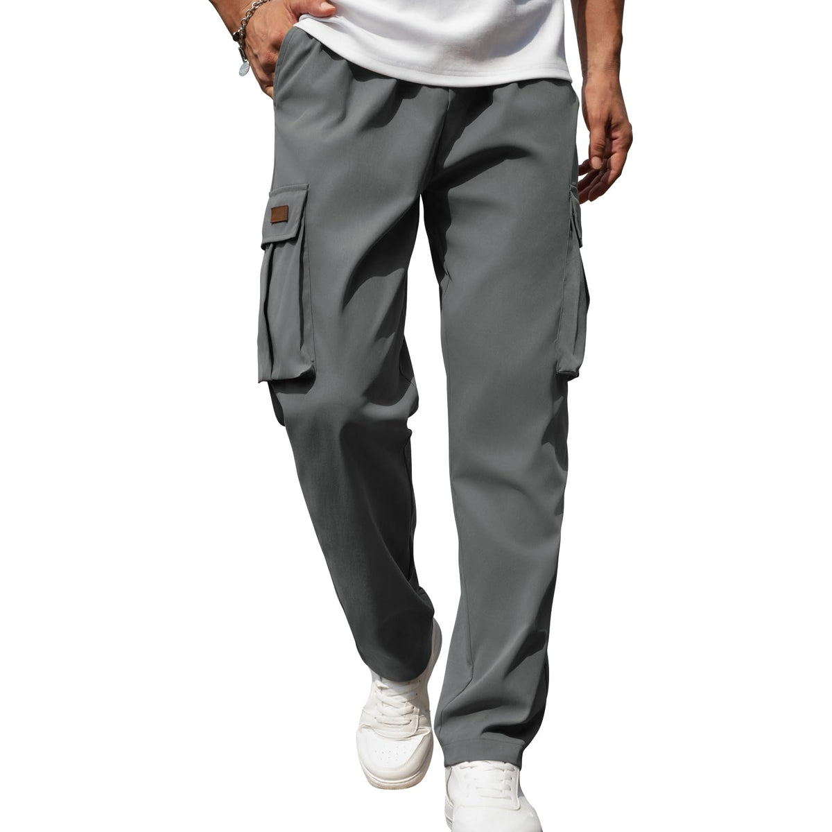 Mens Casual Cargo Pants Drawstring Elastic Waist Sweatpants for Men | Loose Fit Lightweight Tactical Pants with 4 Pockets Outdoor Hiking Athletic Joggers