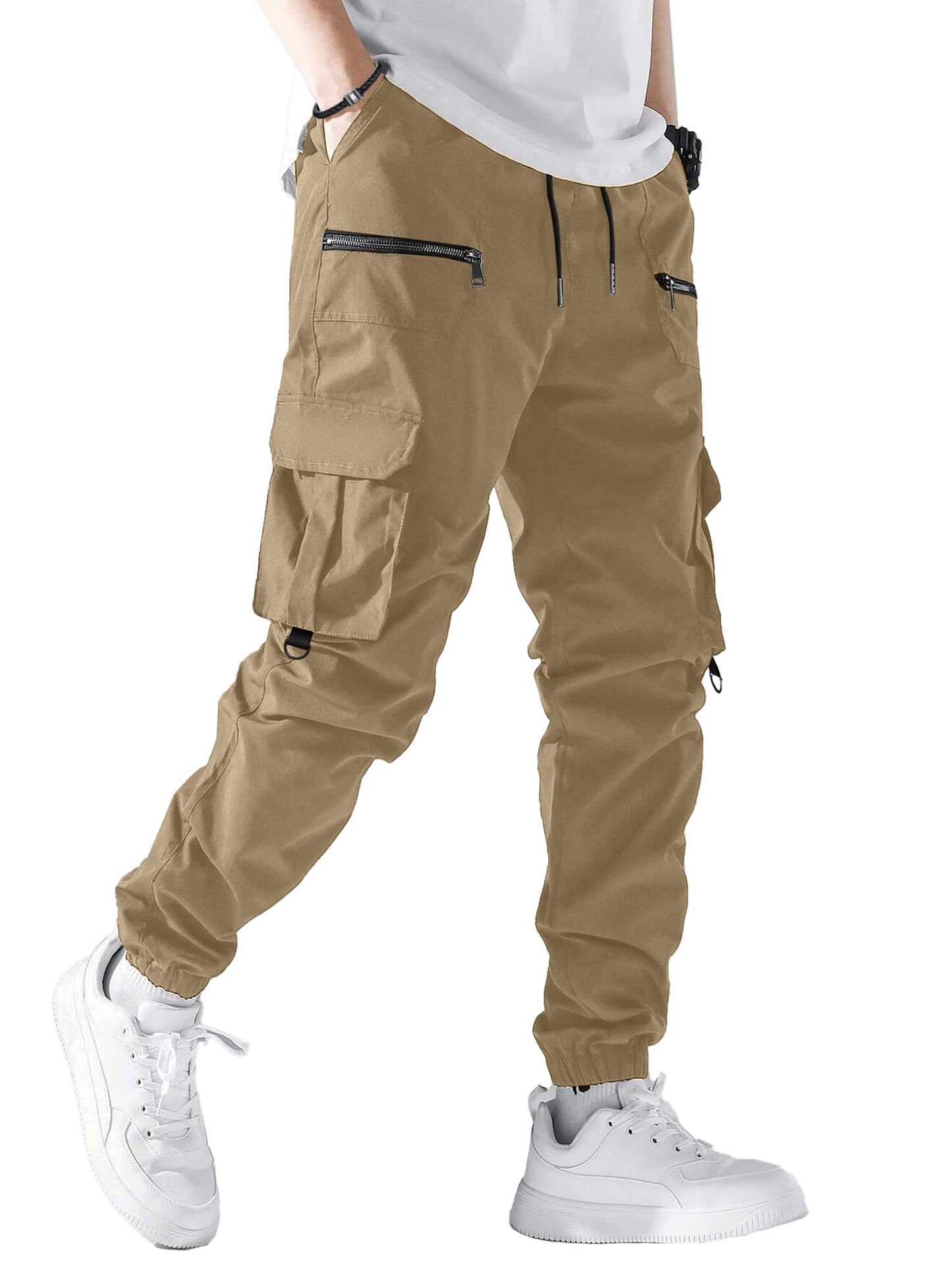 PLEPAN Men's Casual Cargo Pants Elastic Waist Drawstring Joggers Pants | Elastic Waist Drawstring, Multi Pockets, Breathable, Tapered Leg, Versatile for Sports & Daily