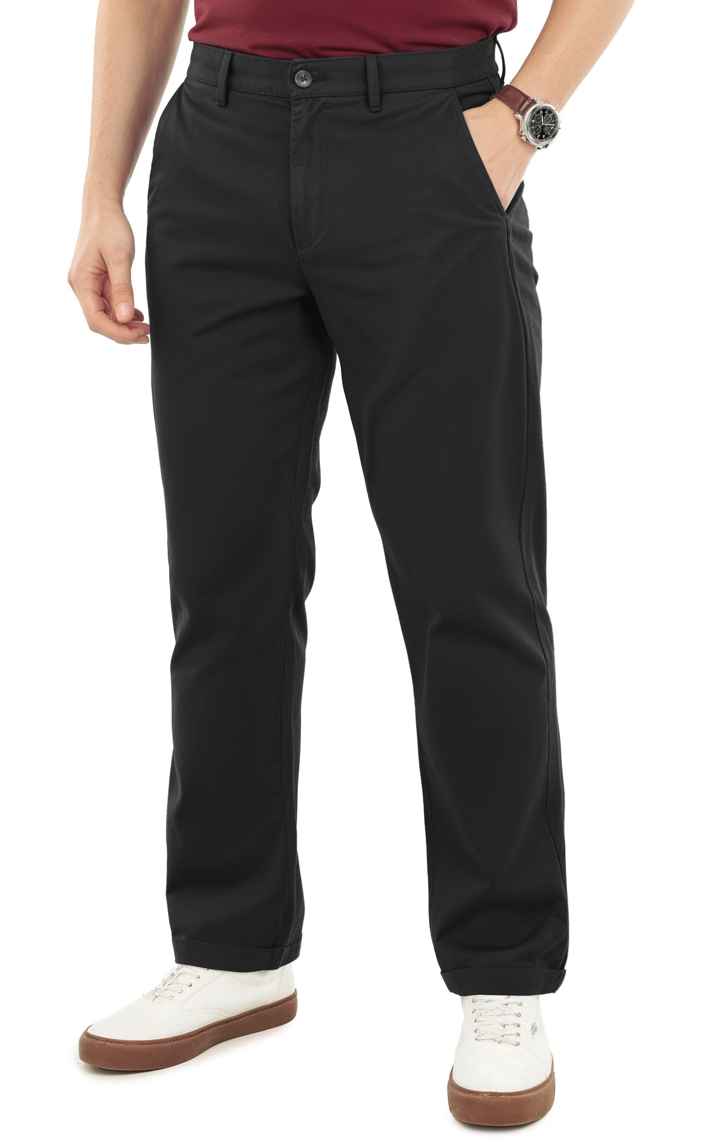 NY Threads Cotton Stretch Khaki Men Casual Chino Pants Relaxed Fit | Cotton Khaki Pant, Mid Rise, Soft Stretch Fabric, Button Closure, Multi Pocket