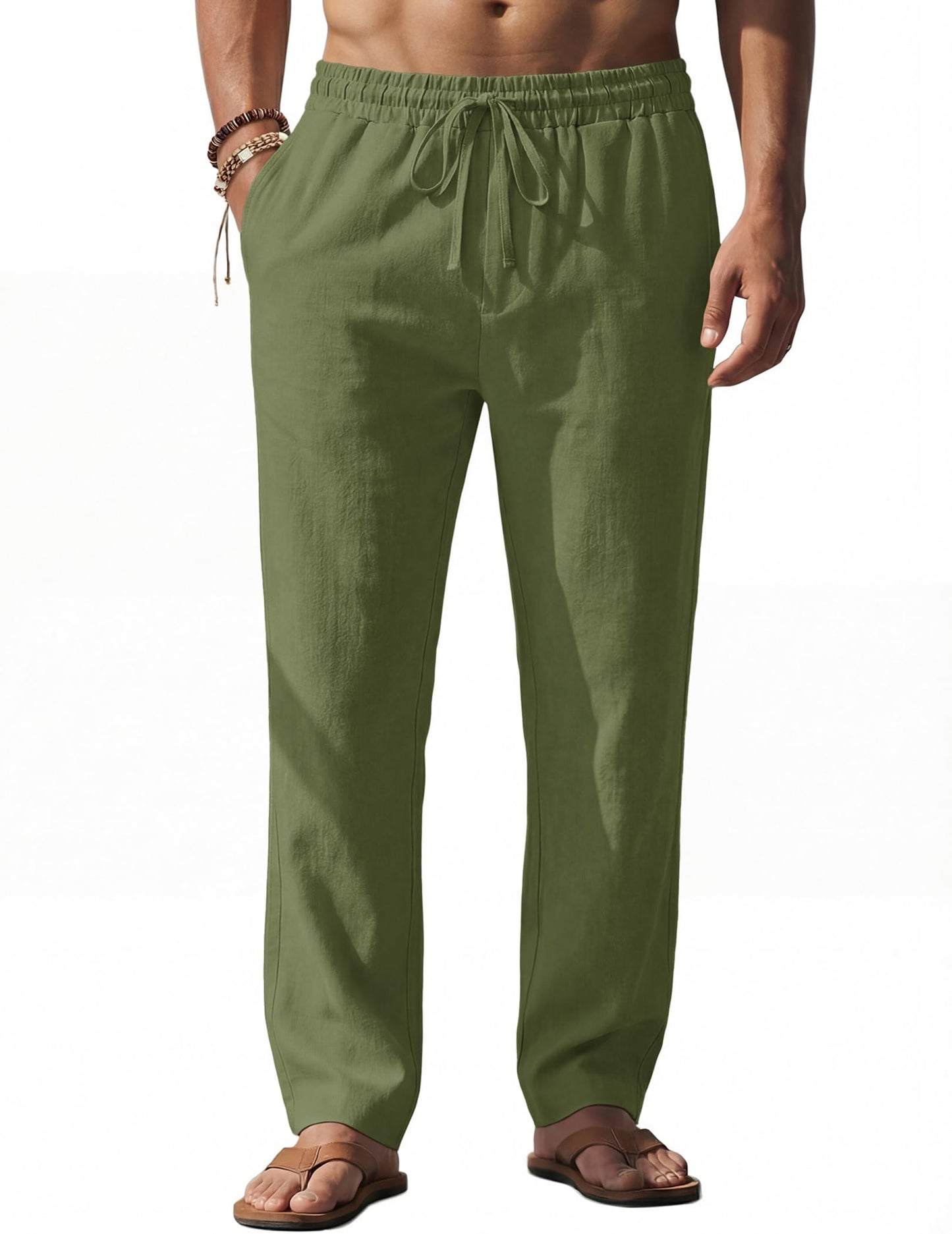 COOFANDY Men's Casual Linen Pants Loose Fit Elastic Waist Drawstring Lightweight Pant Summer Beach Trousers