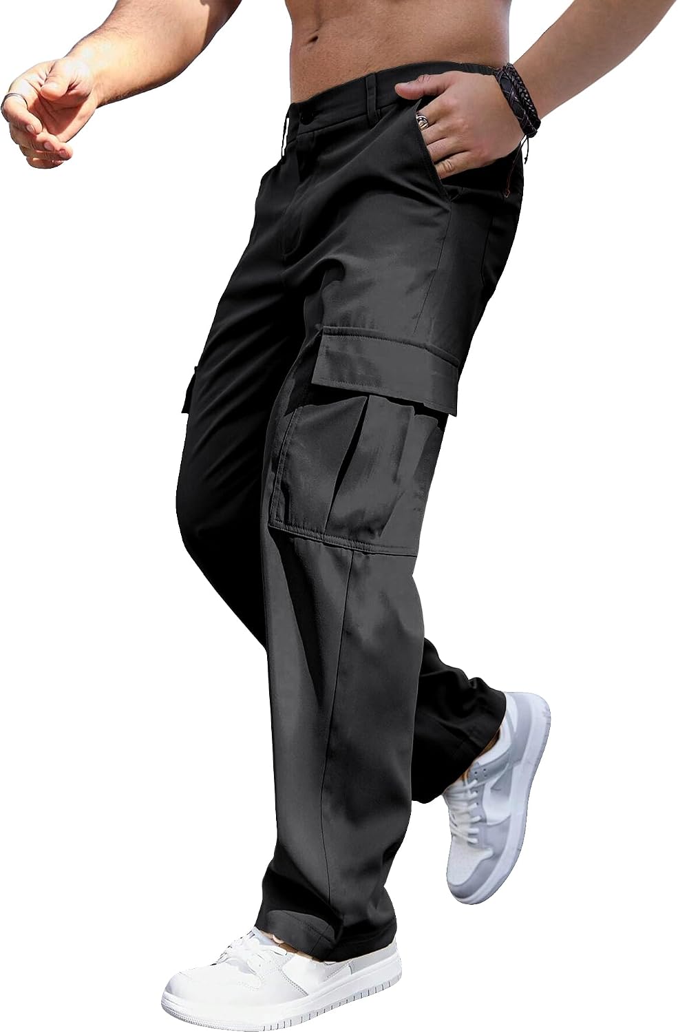 Comdecevis Men's Casual Cargo Pants Relaxed Fit Work Pants | Straight leg, elastic waist, 6 utility pockets, lightweight & breathable, zipper fly with button, ideal for casual work
