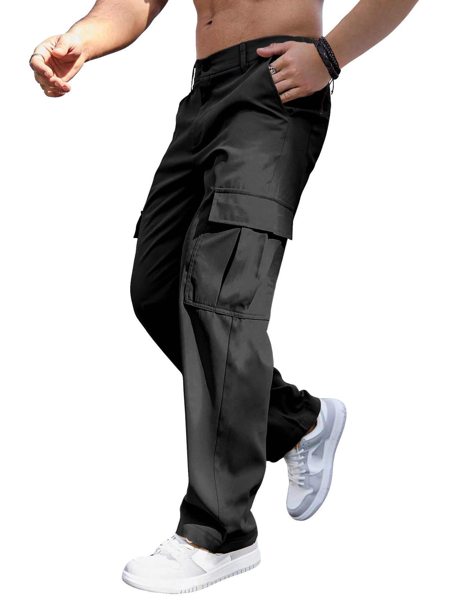 Comdecevis Men's Casual Cargo Pants Relaxed Fit Work Pants | Straight leg, elastic waist, 6 utility pockets, lightweight & breathable, zipper fly with button, ideal for casual work