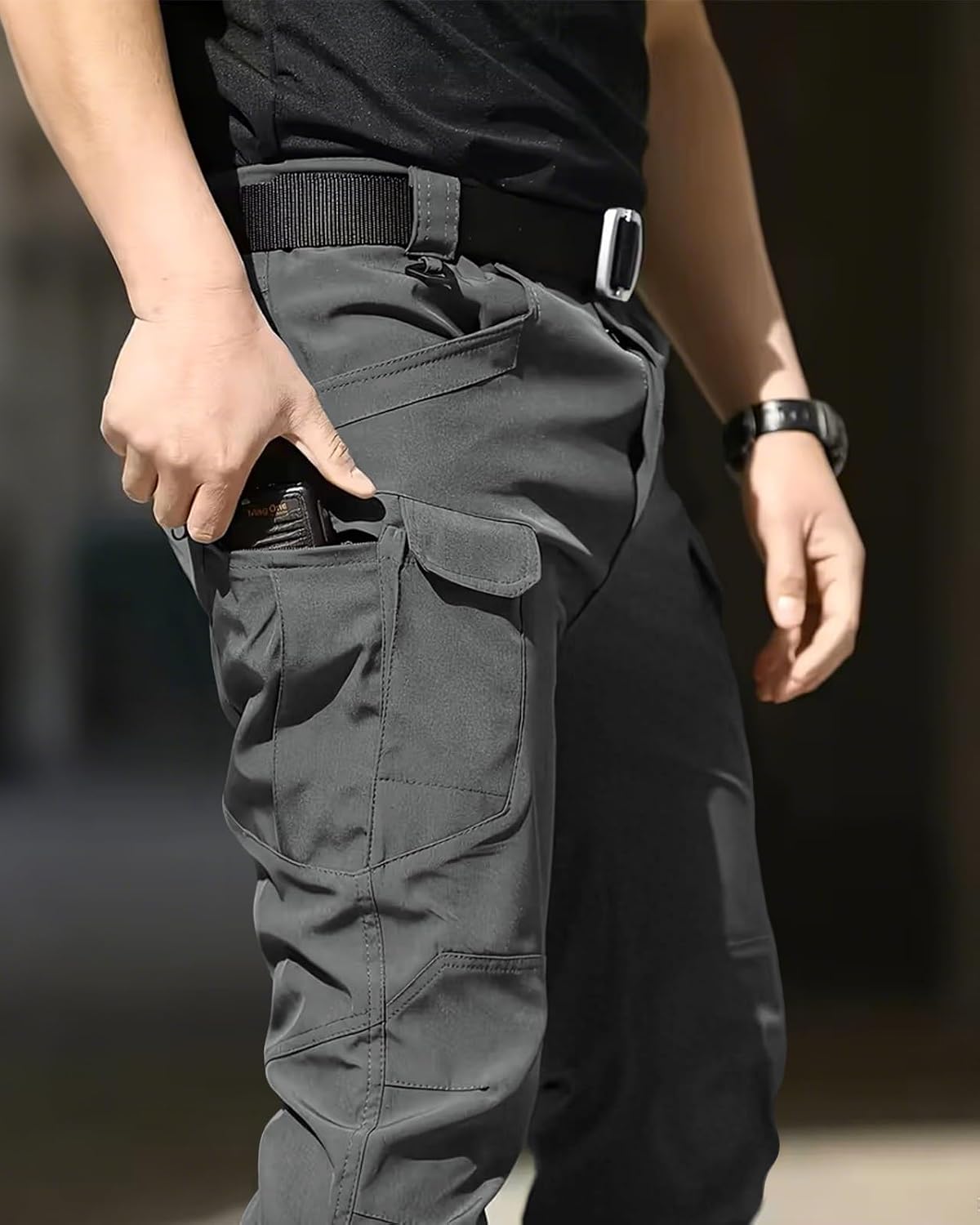 Men's Tactical Pants Stretch Waterproof Fabric Durable Cargo Pants for Hiking Casual Work Multi Pockets (No Belt)
