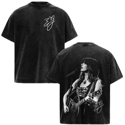 Ella Langley Menswear Short-Sleeve Vintage Graphic Tee - Acid Washed, Oversized, Printed, Casual Fit, Heavyweight Soft Cotton Unisex Top, Country Singer Guitar Western Aesthetic Streetwear, Gift for Fans