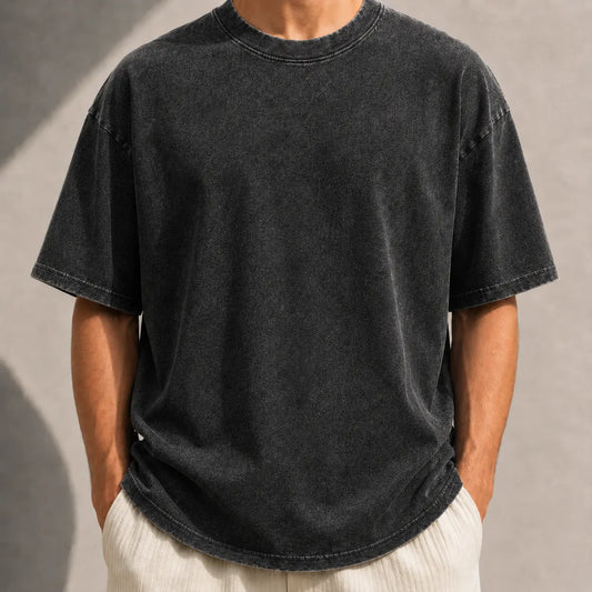 Men's 4/5 Pack Oversized Washed Cotton T-Shirts, Loose Fit Crew Neck Short Sleeve Tees for Streetwear, Travel, Gym, Daily Wear & Summer