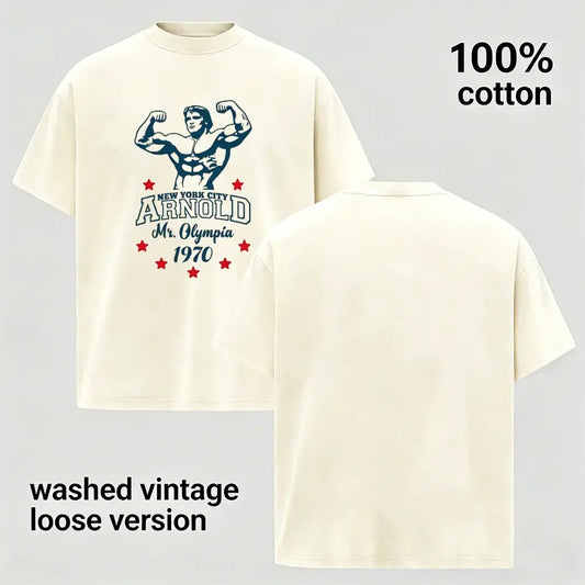Men's Oversized Vintage Graphic T-Shirt, Short Sleeve Heavyweight 100% Cotton Tee, Round Neck Acid Wash Streetwear for Casual Gym Wear