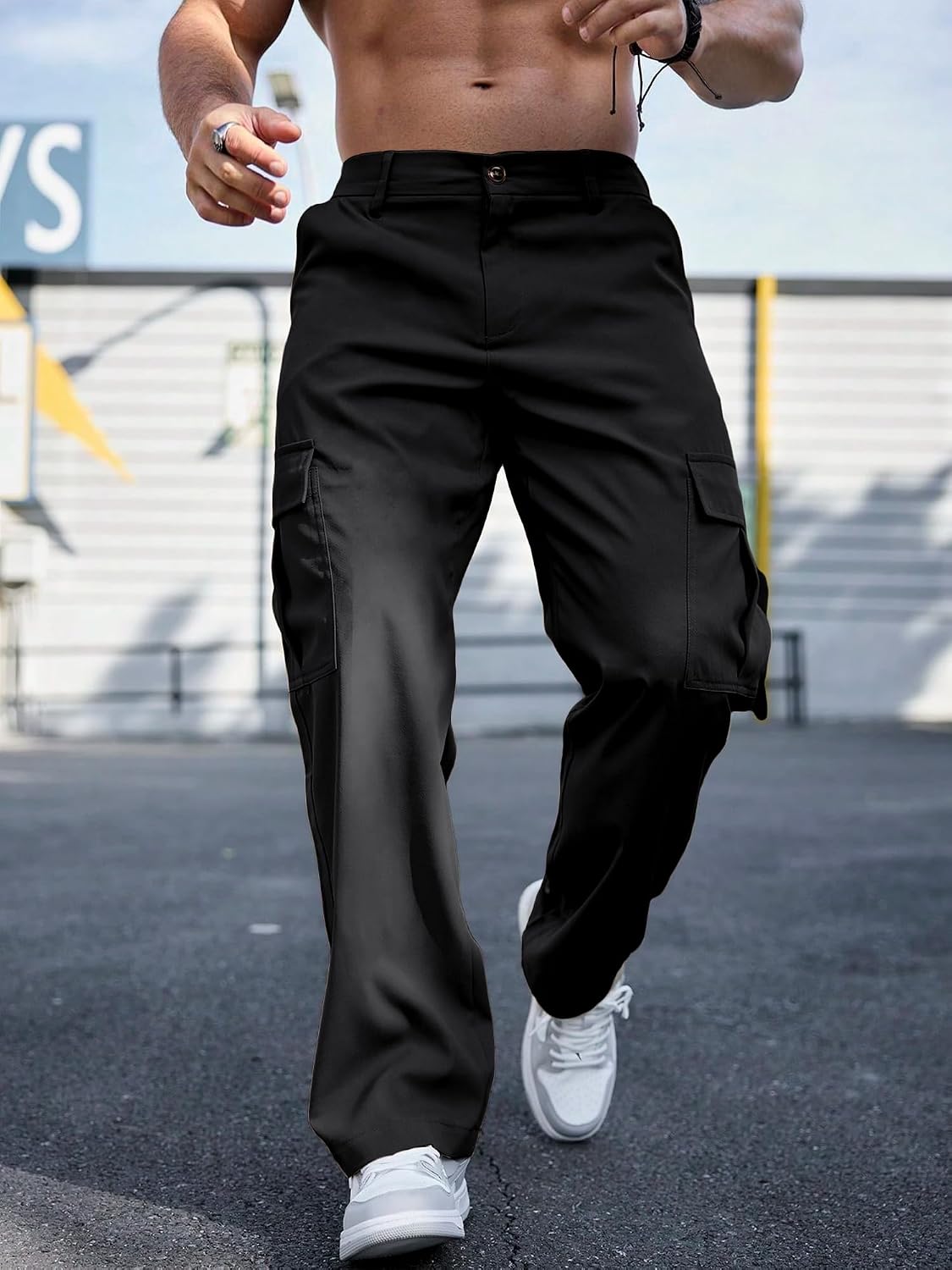 Comdecevis Men's Casual Cargo Pants Relaxed Fit Work Pants | Straight leg, elastic waist, 6 utility pockets, lightweight & breathable, zipper fly with button, ideal for casual work