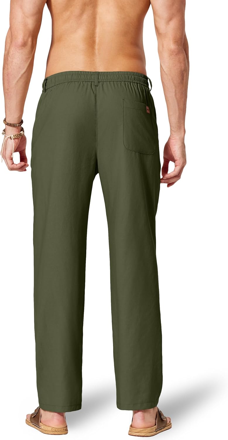 COOFANDY Men's Cotton Linen Pants Casual Drawstring Dress Pants Beach Summer Lightweight Trousers