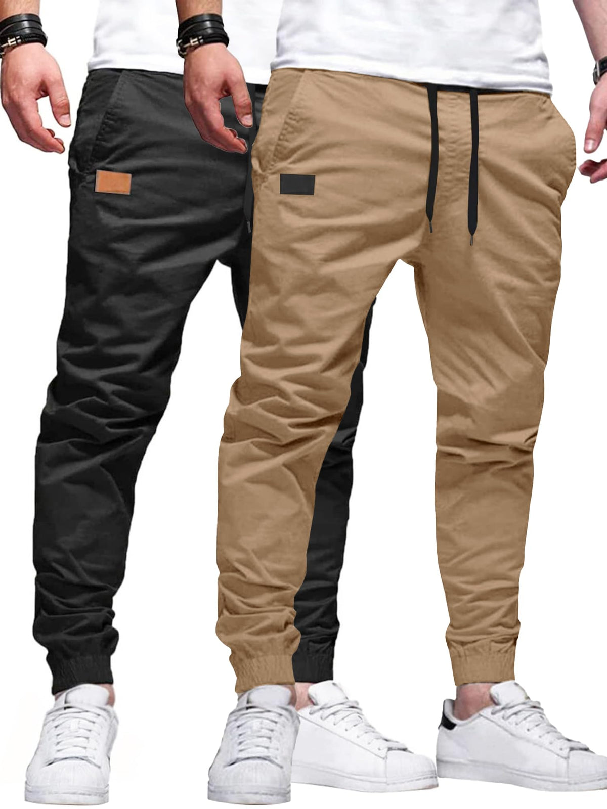 PLEPAN Mens Cotton Casual Cargo Joggers with 4 Pockets | Elastic Waist Drawstring, Track Jogging Sweatpants, Hiking,Outdoor, Comfortable