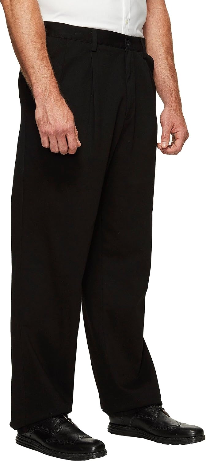 Dockers Men's Classic Fit Easy Khaki Pants-Pleated (Standard and Big & Tall), Black, 48W x 32L
