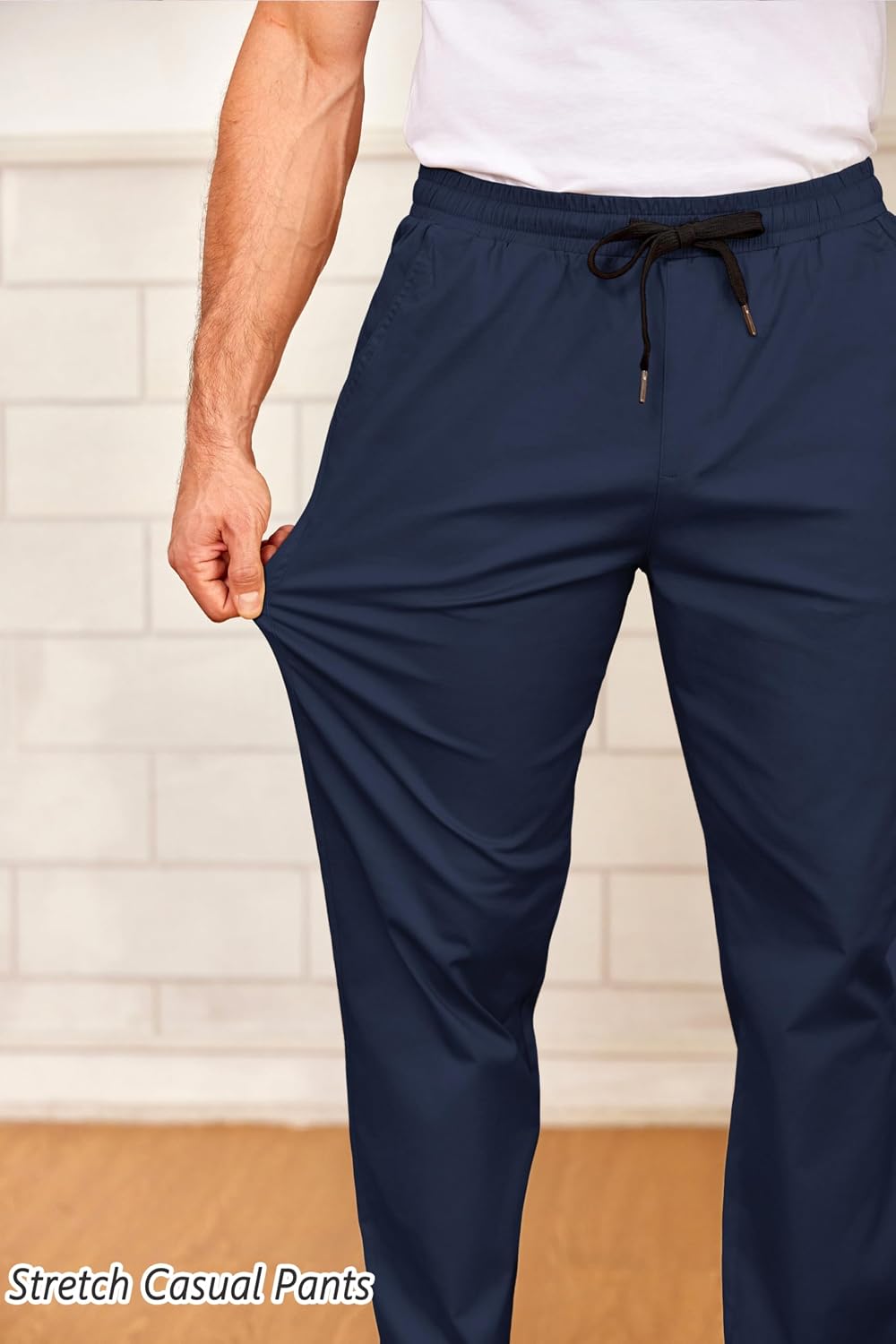 COOFANDY Men's Drawstring Casual Pants Cotton Twill Elastic Waist Chino Pants