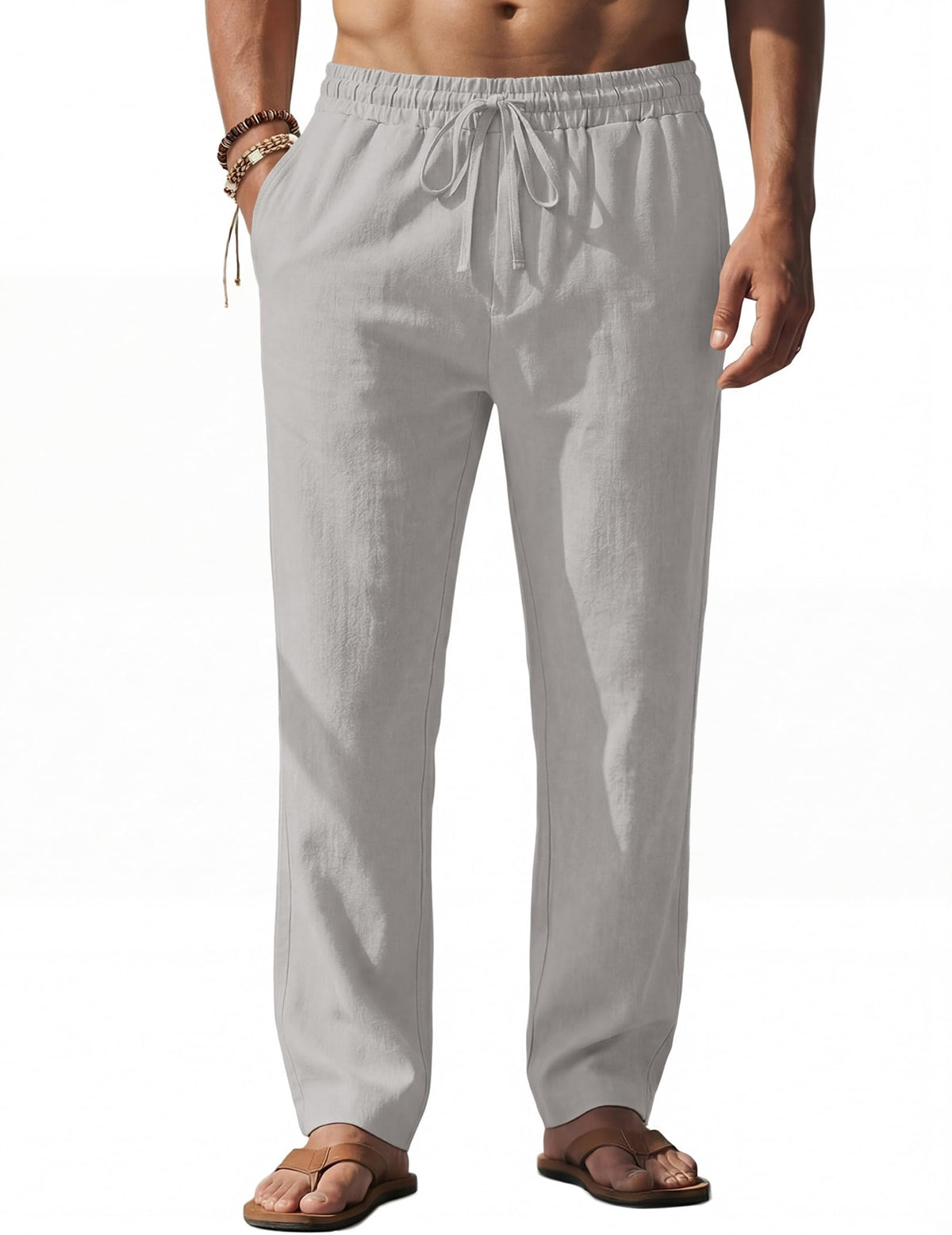 COOFANDY Men's Casual Linen Pants Loose Fit Elastic Waist Drawstring Lightweight Pant Summer Beach Trousers
