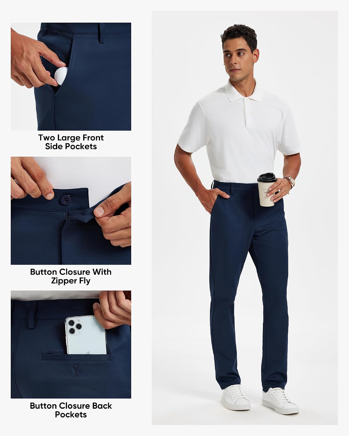 Men's Classic Fit Stretch Golf & Dress Work Pants 30''/32''/34'' | All-Day Comfort Performance Trousers for Business & Suit