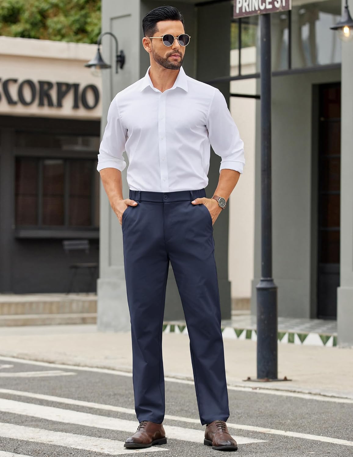 COOFANDY Mens Casual Chino Pants Elastic Waist Classic-Fit Dress Slacks | Hybrid Waistband, Flat Front, Lightweight, Stretchy, Comfortable, Straight Leg, Business Casual Trousers