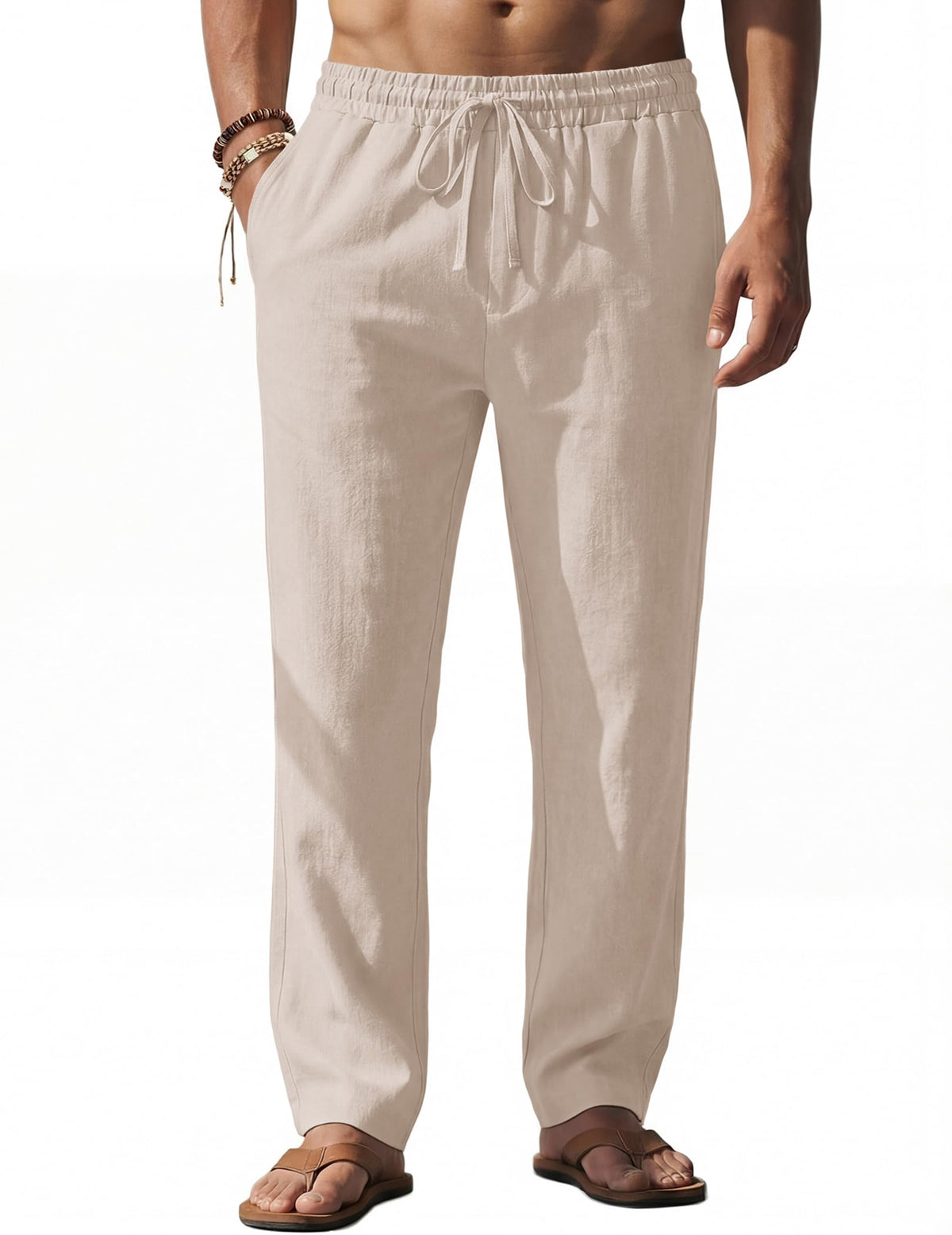 COOFANDY Men's Casual Linen Pants Loose Fit Elastic Waist Drawstring Lightweight Pant Summer Beach Trousers