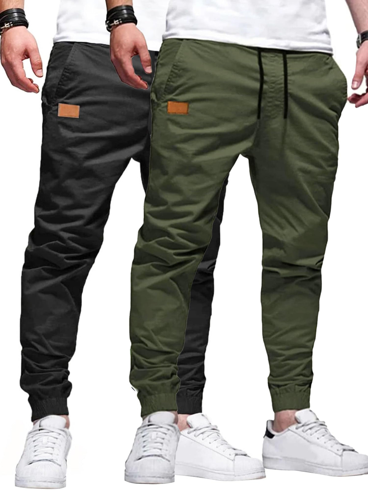 PLEPAN Mens Cotton Casual Cargo Joggers with 4 Pockets | Elastic Waist Drawstring, Track Jogging Sweatpants, Hiking,Outdoor, Comfortable