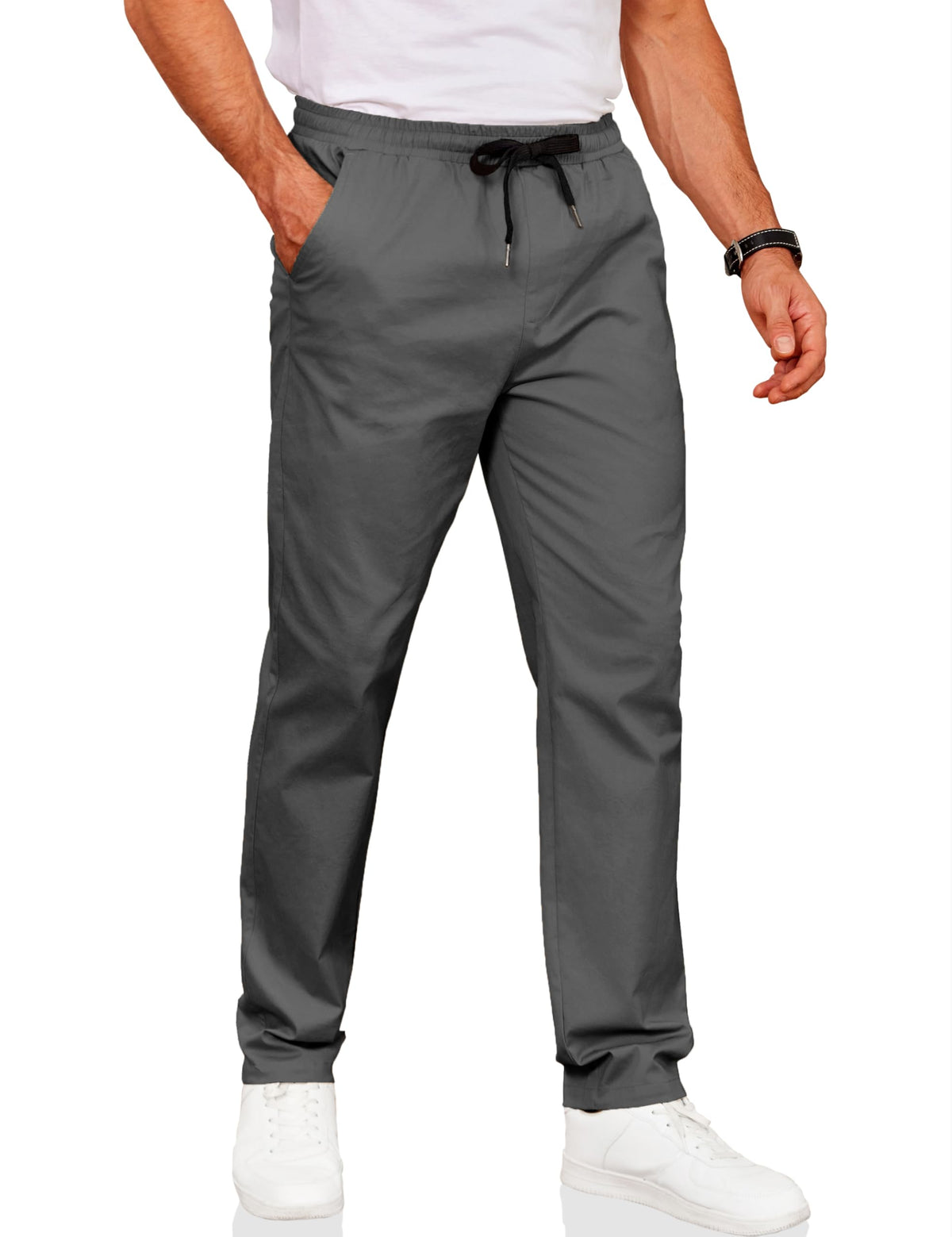 COOFANDY Men's Drawstring Casual Pants Cotton Twill Elastic Waist Chino Pants