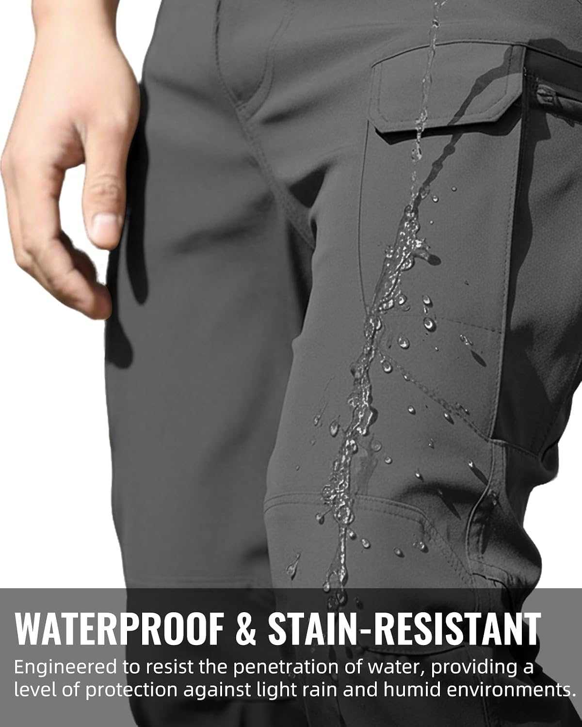 Men's Tactical Pants Stretch Waterproof Fabric Durable Cargo Pants for Hiking Casual Work Multi Pockets (No Belt)