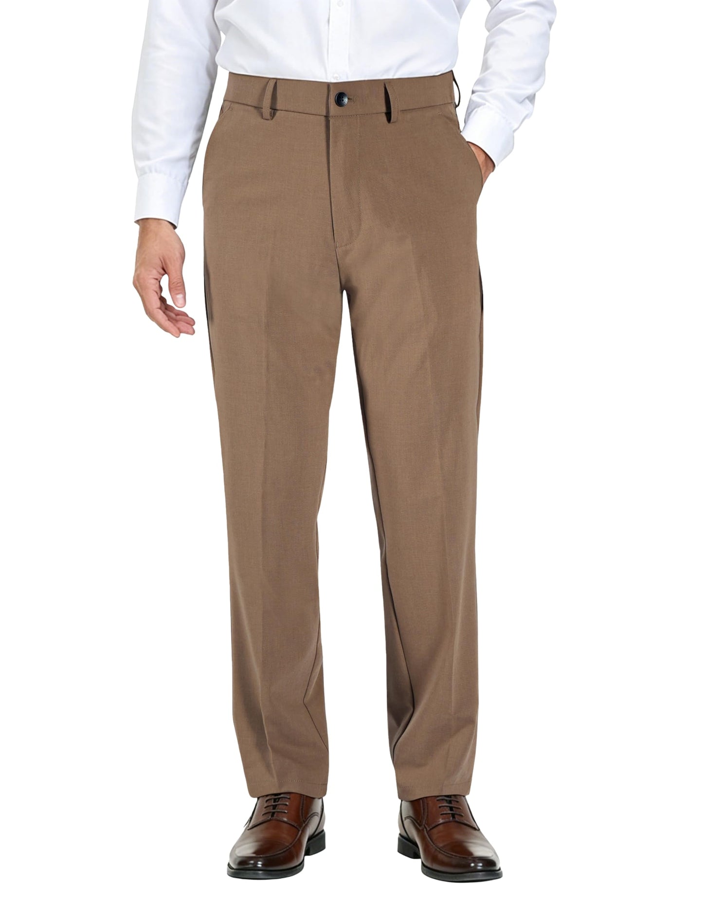 Soojun Men's Classic Fit Flex Waist Flat Front Dress Pant