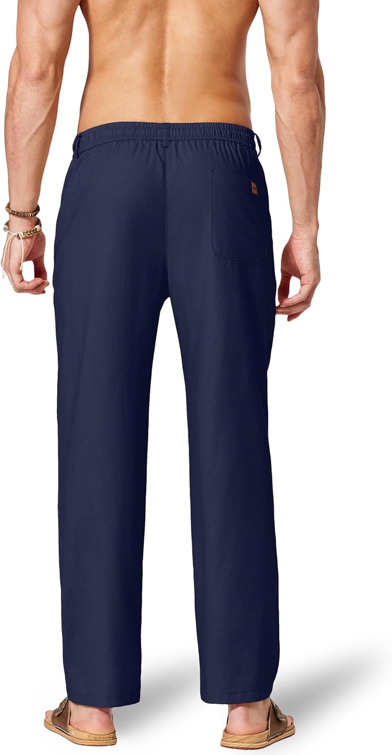 COOFANDY Men's Cotton Linen Pants Casual Drawstring Dress Pants Beach Summer Lightweight Trousers