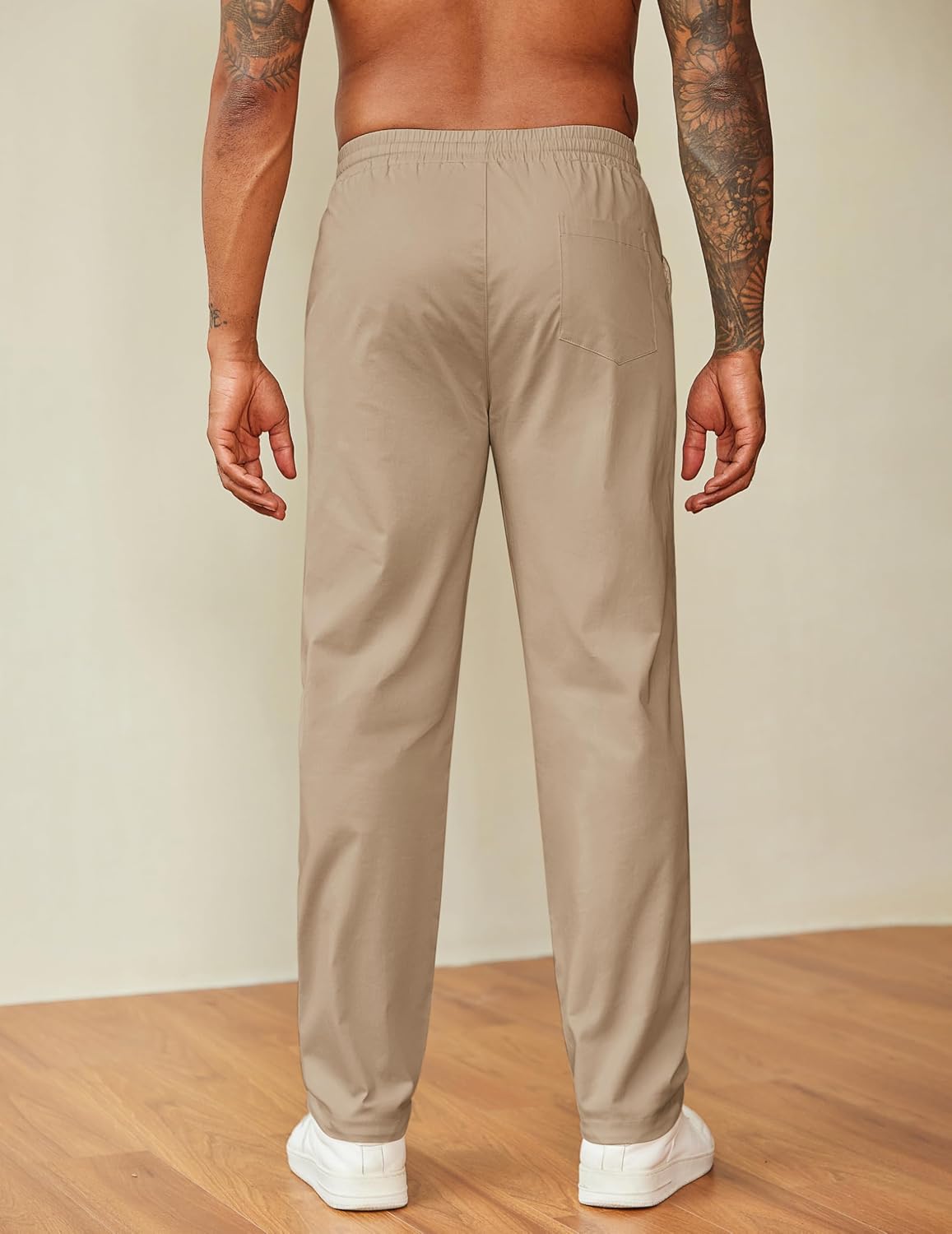 COOFANDY Men's Casual Pants Drawstring Elastic Waist Chino Pants Straight Leg Slacks Cotton Twill Trousers with Pockets
