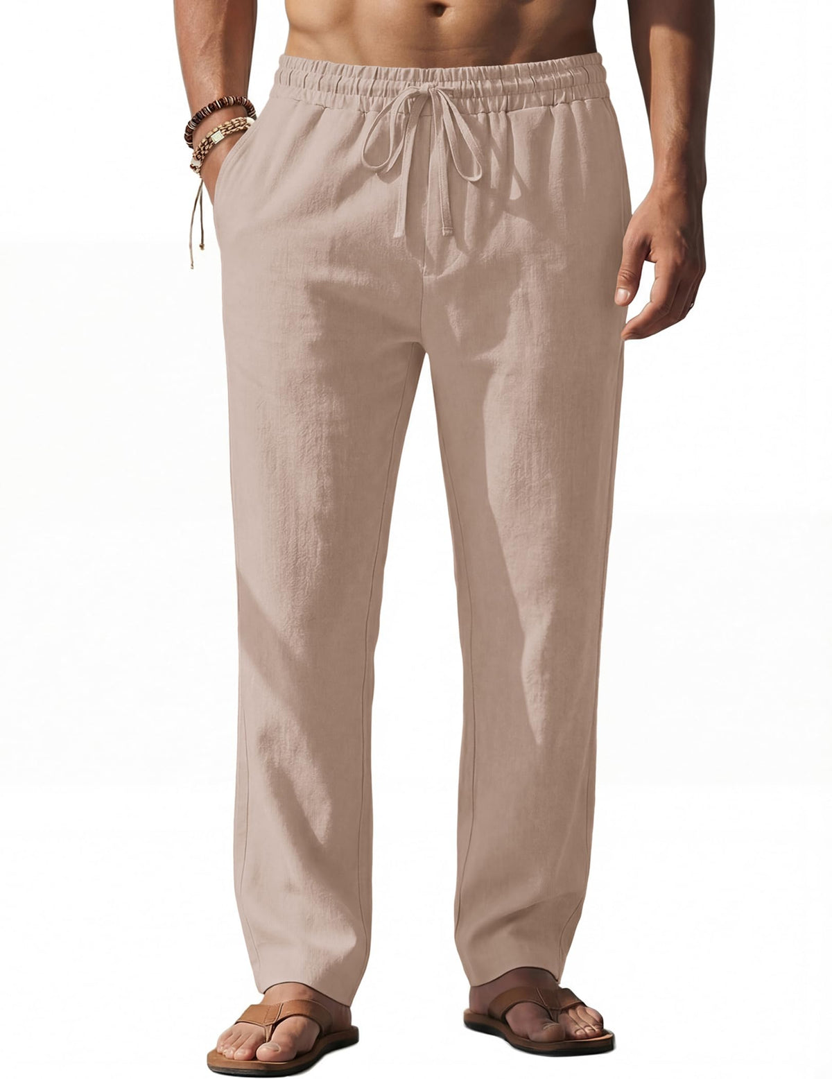 COOFANDY Men's Casual Linen Pants Loose Fit Elastic Waist Drawstring Lightweight Pant Summer Beach Trousers