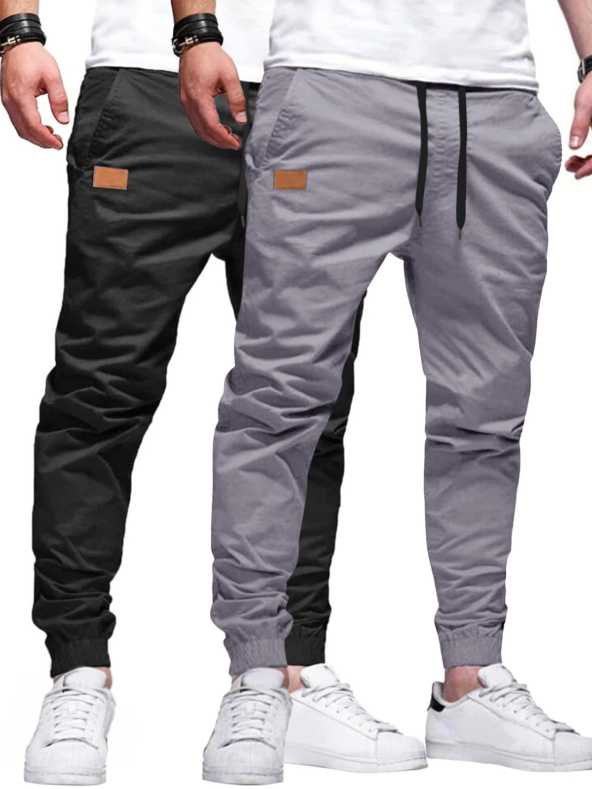 PLEPAN Mens Cotton Casual Cargo Joggers with 4 Pockets | Elastic Waist Drawstring, Track Jogging Sweatpants, Hiking,Outdoor, Comfortable