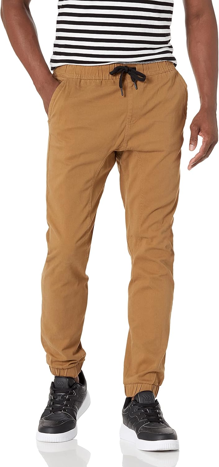 WT02 Mens Jogger Pants in Basic Solid Colors and Stretch Twill Fabric