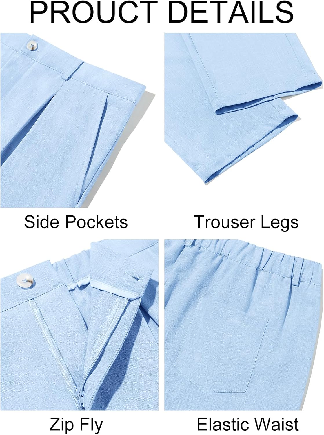 Runcati Mens Casual Pants Elastic Waist Lightweight Loose Pleated Slacks | Summer Beach, Yoga Trousers, Button Closure, Straight Leg, With Pockets, Solid Color