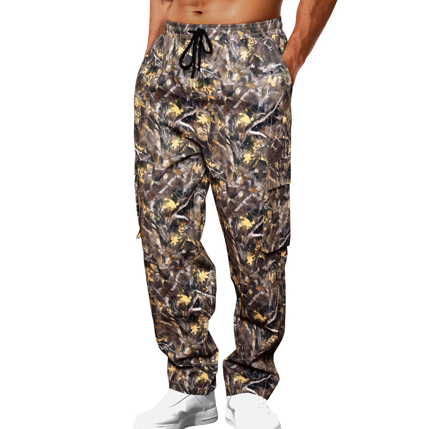 Mens Casual Cargo Pants Drawstring Elastic Waist Sweatpants for Men | Loose Fit Lightweight Tactical Pants with 4 Pockets Outdoor Hiking Athletic Joggers